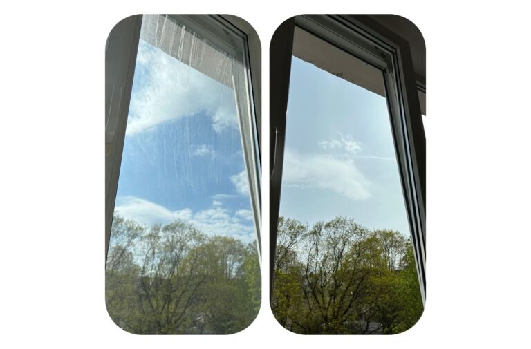 Akende pesu – aknapesu enne ja pärast, puhas klaas ilma triipudeta